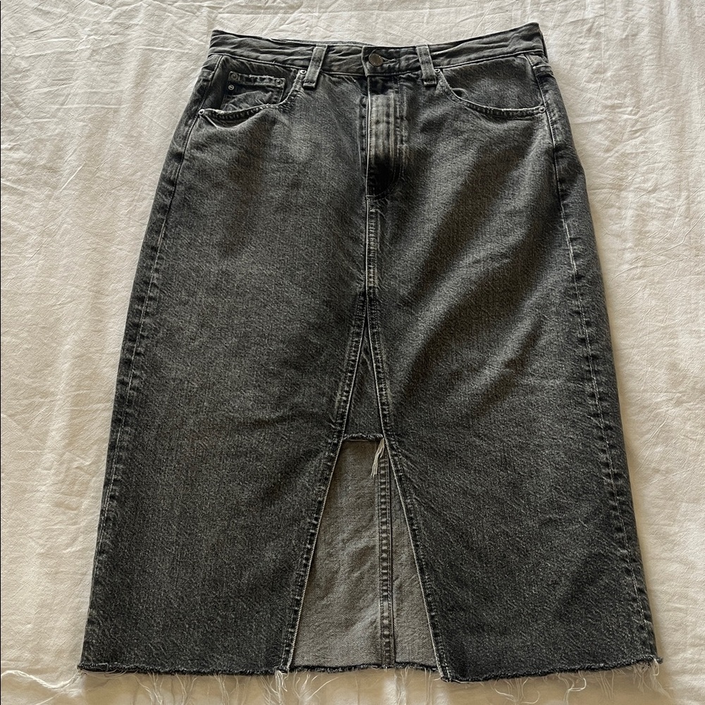 AG Adriano Goldschmied Haruko Vintage A-Line Washed Black Denim Skirt sz 28R